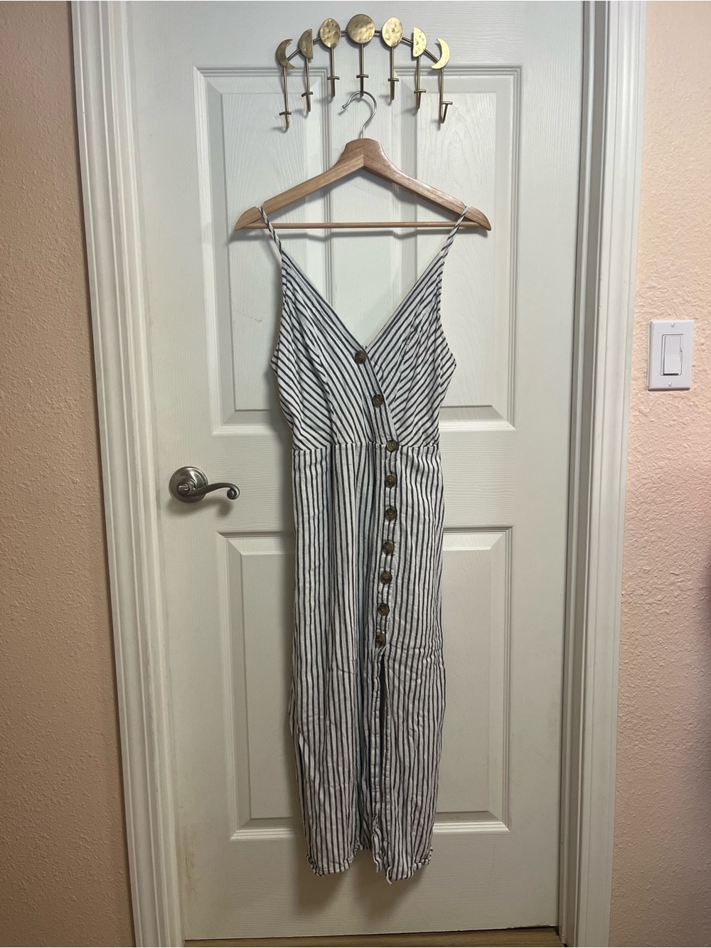 Urban Outfitters Black and White Striped Button-Front Midi Dress